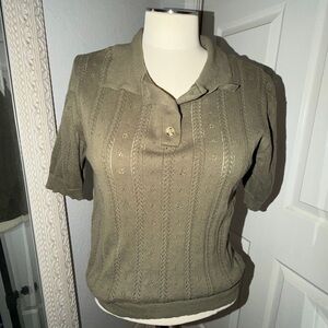 Wishlist Olive Short-Sleeve Knit Polo Top